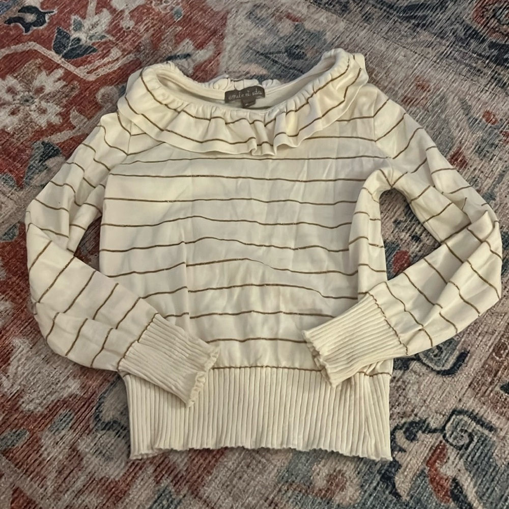 Emile et Ida ruffle collar gold stripe sweater - 2